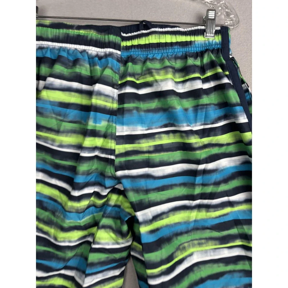 Nike Swim Shorts Mens Medium Blue Green Striped Board Shorts Sheds Water Pool